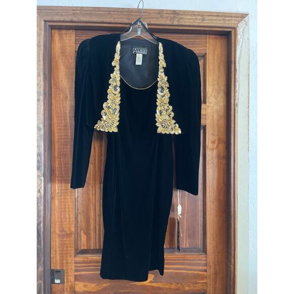 Alex Evenings Dresses & Skirts - Alex evening’s velvet cocktail dress and gold beaded trim jacket size 12